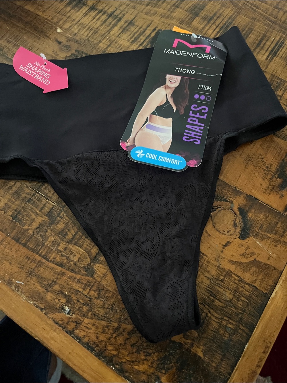 Maidenform Black Firm-Shaping Thong Size S NWT